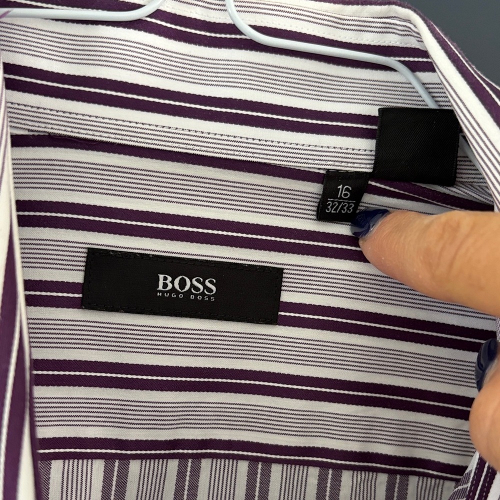 Hugo Boss White and Purple Striped Shirt
